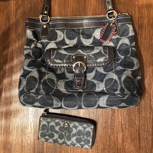 Authentic COACH blue denim bag and wallet set purse